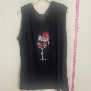 Black Sleeveless Top with Santa Wine Glass Design